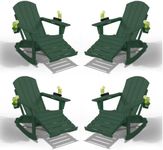 AreShark 4in1 Folding Adirondack Rocker with Ottoman, Set of 4, Dark Green