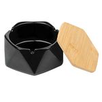 Ceramic Ashtray with Lid for Cigarette,Windproof Ash Tray For Outdoor,Home,Office, Bar,Cafe,Hotel Decoration (Black)