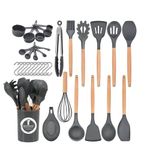 chicNsleek Silicone Kitchen Utensils Set - 33pcs Non-Stick Cooking Utensils Set with Holder - Silicone Spatula Kitchen Set - Wooden Handle Heat Resistant Kitchen Gadgets Tools