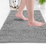 LuxUrux Bath Mat-Extra-Soft Plush Bath Shower Bathroom Rug, 1'' Chenille Microfiber Material, Super Absorbent Shaggy Bath Rug (Light Grey, 60 X 43 cm)