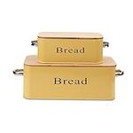 Yellow Vintage X559+X665 Set of 2 Metal kitchen Storage Tin Canister/Home Gifts/Bread box/Bin/Container With Bamboo Lid