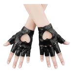 Black Fingerless Leather Gloves for Women Men Punk Half Finger Hollow Out Gloves Faux Leather Fingerless Gloves Leather Punk Biker Gloves Cosplay Accessories for Motorcycle Player Dance Hip Hop Rock