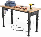 YITAHOME Workbench for Garage 48" L X 20" W Adjustable Workbench, Heavy-Duty Worktable W/Pegboard & Power Outlets, 2000 LBS Load Capacity, for Workshop, Garage, Office, Home