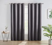 HLC.ME Oxford Blackout Living Room Curtains - Thermal Insulated Window Curtain Grommet Panels, Set of 2 (52 W x 96 L, Charcoal Grey)