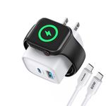 Apple Watch Charger, 3 in 1 20W Fast Charging Block with Magnetic Wireless Charging, Portable USB C Wall Charger Block for iWatch Charger Ultra/9/8/7/6/SE, iPhone 15/15 Pro, iPad Pro/Air, White