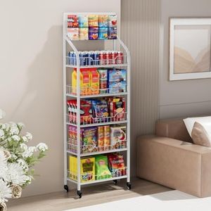 Retail Candy Display Rack, 5 Tier White Metal Display Snacks Rack, Removable Large Bread Organizer Stand, Sturdy and Stable Chip Shelf Rack for Stores, Kitchen, Office