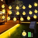 Solar String Lights, 59Ft 100 LED Globe String Lights, Solar Fairy Garden Lights Waterproof 8 Modes Indoor Outdoor Balcony Lights for Christmas, Patio, Gazebo and Wedding Decor (Warm White)