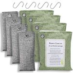 Bamboo Charcoal Air Purifying Bags (8 Pack - 4x200g+4x75g) with 4 S Hooks, Natural Charcoal Bags Odor Absorber for Home and Car (Pet Friendly)