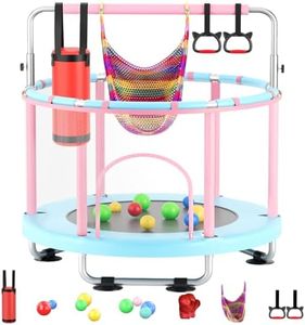 FitinOne 55" Toddler Mini Trampoline for Kids, Indoor Outdoor Toys with Swing, 440lbs Baby Kids Trampoline, Gymnastics Bar, Birthday Gifts for Boy Girl Age 1-8