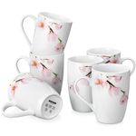 VEWEET 'Annie', Large Coffee Mugs Set of 6, 16 OZ Coffee Cups Set with Handle,480ml Floral Mug Sets Ceramic Cup Set for Kitchen, Microwave& Dishwasher Safe