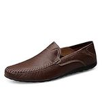 Mens Genuine Leather Casual Shoes Driving Shoes Fashion Slip-on Loafers Brown 10