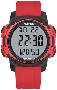AVTREK Pedometer Watch for Walking Steps and Miles Calories No Bluetooth/APP Needed 50M Waterproof Digital Step Counter Watch Sport Simple Fitness Tracker for Men(Red)