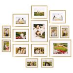 Giftgarden 14 Pack Gold Picture Frames with Mat for Various Sizes Photos, Assorted Matted Frame Set Including Two 11x14, Six 8x10, Six 5x7, Gallery Frame Collage for Wall or Tabletop Display