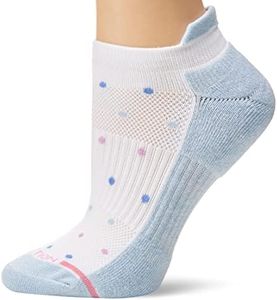 Dr. Motion womens 2pk Compression Low Cut Socks, 2 Pairs White/Comfy Blue Tri Color Dots, One Size