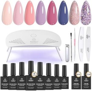 Beetles Gel Nail Polish Kit with U V Light Starter Kit, Gel Polish Soak Off Nude Gray Purple Mauve Gel Polish Kit with U V LED Nail Lamp, Base Gel Top Coat DIY Home Manicure Gifts for Women