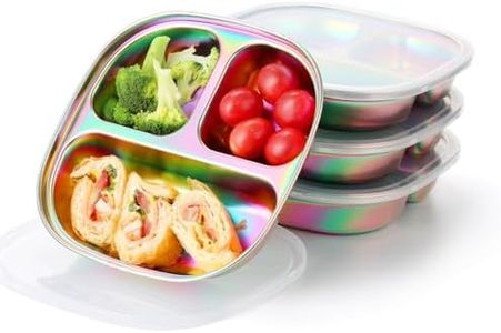 AIEVE Stainless Steel Kids Plates, 4 Pack Stainless Steel Toddler Plate with Lids, Rainbow Stainless Steel Baby Plates Non Toxic with Dividers