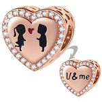 Rose Gold Boy and Girl in Love Charms fit Pandora Valentines Bracelet, 925 Sterling Silver 'U and Me' I Love You Heart Beads, Gifts for Boyfriend Girlfriend/Couple/Christmas