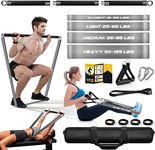 INONIX Resistance Band Bar, 500 LBS Load 38’’ Workout Bar with Heavy Duty Resistance Bands with Bar for Exercise Chest Press Squats Deadlift Biceps Curl, Workout Bands with Handles, Portable Home Gym