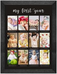 comurdyo My First Year Picture Frame 12 Months Baby Keepsake Photo Frame Collage Gender Neutral Baby Wall Hanging 12 Photo Inserts First Birthday Monthly Photo Collage New Mom Gift (Black1)