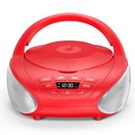Gueray Portable CD Player Boombox Compact CD Boombox with Stereo Speakers FM Radio 3.5mm AUX Input and Headphone Jack LCD Display for Indoors, Outdoors, Travel & Audiobooks(Red+Silver)
