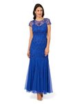 Adrianna Papell Women's Bead Mesh Godet Gown, Brilliant Sapphire, 18