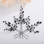 Teyglen 3pcs Crystal Pearl Bridal Hair Pins Black Pearl Bride Wedding Hair Pins Set for Bride Wedding Hair Accessories Handmade Red Black Blue Pearl Hair Pieces for Women Bridesmaid Girls (Black)