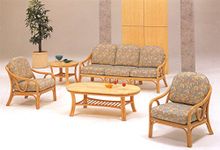 Cane World Rattan and Cane Retro Sofa Set/Center Table with Glass Top, (Beige, 1 Three Seater, 2 One Seater)