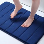 OLANLY Memory Foam Soft Bath Mats Non-Slip Absorbent Bathroom Rugs Rubber Back Runner Mat for Kitchen Bathroom Floors 16" x 24", Navy