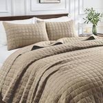 Qucover Quilt King Size, Waffle Bedspread Set, 3-Piece Khaki Color Waffle Weave Comforter, with 2 Pillow Shams, Lightweight King Coverlet for King Beds, All Seasons, 106"x98"