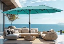 PHI VILLA 15ft Large Patio Umbrellas with Base Included, Outdoor Double-Sided Rectangle Market Umbrella with Crank Handle, for Poolside Lawn Garden, Turquois