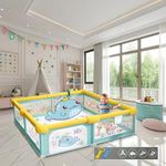 CAREIT Playards|Playpen for Kids up to 4 Years,Spacious 180x200 cm Baby Play Yard with Safety Lock & Hand Grip, Thick Padding & 360° Mesh Visibility, Portable Activity Center for Toddlers - Aqua Green