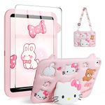 Aolcev for iPad 9th 8th 7th Generation Case iPad 10.2 Case with Screen Protector Shoulder Strap Cute Cat Case Stand Kickstand Cartoon Silicone Cover Girls Kids for iPad 9th/8th/7th Gen 10.2 inch Pink