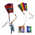 TSHAOUN 2 Pieces Kite For Children, Rainbow Kite Colorful Pocket Kite with Long Tail, Easy Flyer Kite, Beach Game Outdoor Activities for Beginner, Kids and Adult, Gift to Boys Girls (Colorful)