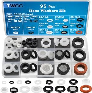 TWCC 90 PCS Flat Rubber Washer Silicone Gasket Kit for 3/4", 1/2", 3/8", 1/4", 1/8" Water Pipe Fittings Assorted Plumbing Hose Shower Head O Ring Garden Hose Sink Faucet Screen Filter Repair