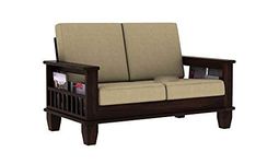 VIVENTO Solid Sheesham Wood 2 Seater Sofa Set for Living Room Sofa with Side Pocket Storage for Home & Office (Walnut Finish)