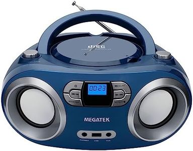 MEGATEK Portable CD Player Boombox with FM Radio, Bluetooth, and USB Port | Clear Stereo Sound | CD-R/RW and MP3 CDs Compatible | 3.5mm Aux Input and Headphone Jack | Backlit LCD Display - Blue Jay