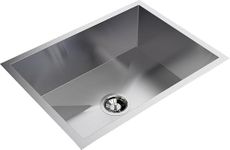 Carysil Quadro Series Zero Radius Single Bowl Kitchen Sink, Stainless Steel Kitchen Sink, 304 Coupling, Noise Reduction Design, Deep Bowl with Sloping Drain, 24x18x9 inches, Satin Finish