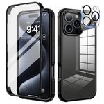 seacosmo for iPhone 16 Pro Case, Full-Body Shockproof Case [Built-in Glass Screen Protector] [Camera Lens Protector] 360° Front and Back Cover for iPhone 16 Pro 6.3 Inch - Black/Clear