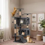 ZephyPaws Cat Tower with Hammock, 50 Inch Cat Tree for Indoor Cats with Sisal Scratching Post, Plush Multi-Level Cat Condo for Large Cats with Climbing Ladder, Pompoms and Jumping Platform