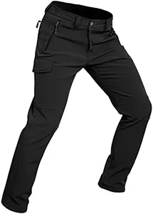 Wespornow Men's-Fleece-Lined-Hiking-Pants Water-Resistance-Snow-Ski-Pants Softshell Snowboarding Pants for Winter, Skiing, Outdoor (Black, X-Large)