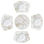 Round Placemats Set of 4 White Gold Marble Print Wedge Place Mats with Centerpiece Round Table Mats Heat Resistant Washable Place mats for Dining Table (5 Pcs)