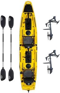 Upgraded Brooklyn 14.0 Tandem Pedal Kayak with Propeller Drive by BKC, 2-Person Sit-On-Top Fishing Kayak, Hand Rudder, Rod Holders, Large Storage, Stable 14ft Hull