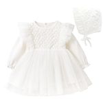 Curipeer Baby Girl Casual Lace Ruffle Dress Long Sleeve Infant Baptism Flower Dress White 6-12 Months
