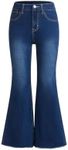 Milumia Girl's Raw Hem Stretchy Flare Jeans Bell Bottom Denim Long Pants with Pocket Deep Blue 9Y