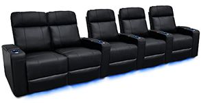 Valencia Piacenza Home Theater Seating | Premium Top Grain Nappa 9000 Leather, Power Recliner, LED Lighting (Row of 5 Loveseat Left, Black)