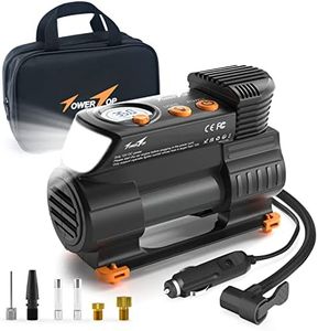 TowerTop Tyre Inflator Air Compressor: 2X Faster Heavy Duty Car Tyre Pump Portable 12V Digital Tyre Inflator with High Precision Pressure Gauge, Memory Function, 1 Min Inflation, LED Light, Handbag