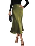 Zeagoo Womens Silk Maxi Skirts Flowy Satin Skirts High Waist Slip Skirt Elegant Fall Long Skirts Army Green Medium