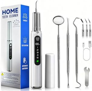 【5 Modes + LED Light】 Home Teeth Whitening Tool-Dental Plaque Remover Kit, Tartar Scraper Dental Cleaning Kit,USB Rechargeable - Includes 4 Replacement Tips,Personal Portable Dental Care Tool