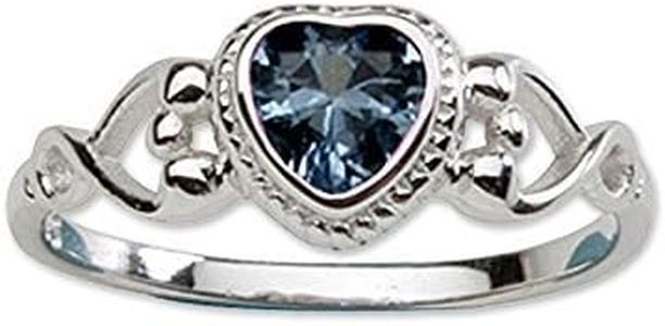 Precious Pieces Sterling Silver September CZ Simulated Birthstone Baby Ring with Heart for Little Girls, Kids and Toddlers (Size 2)