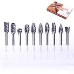 ATOPLEE Carbide Burr Set,10pcs 1/8" Shank, 1/4" Head Length Tungsten Steel Double Cut Rotary Burr Set,Rotary Tool for Woodworking,Drilling, Metal Carving, Engraving, Polishing